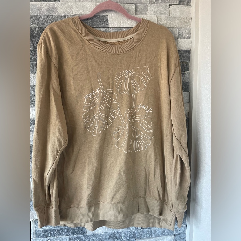 Women’s POST SURF COLLECTIVE Monstera Leaf Oversized Sweatshirt Sand-Sz Large